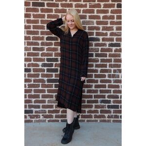 Cloth & Stone Anthropologie Plaid Button Front Midi Shirt Dress Size Small